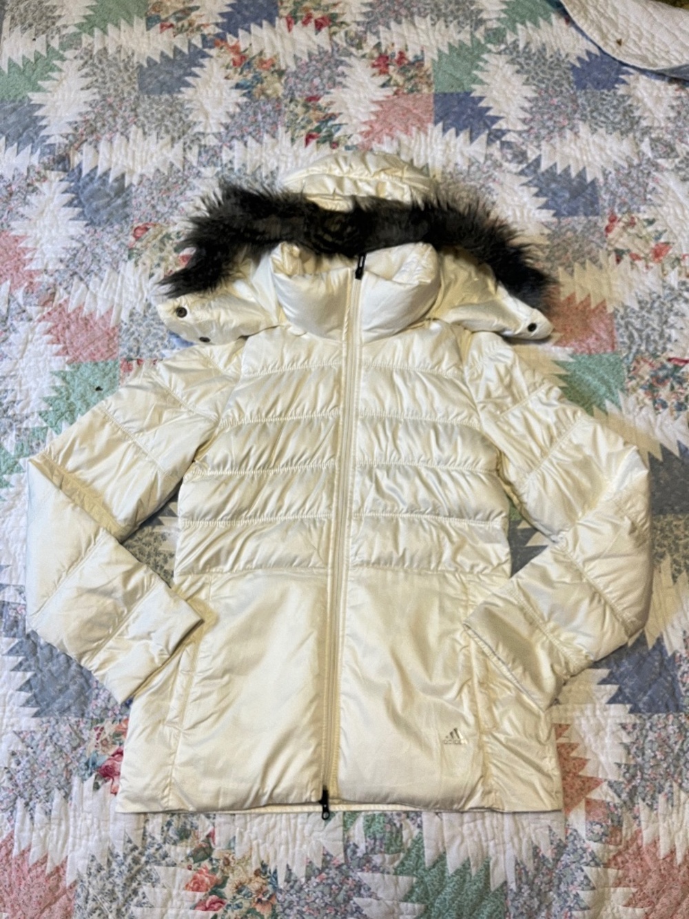 adidas women's white quilted down jacket